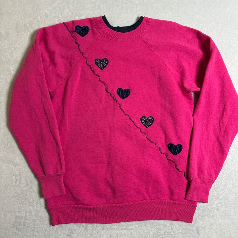 VTG 80s Pannill by Hanes Sweatshirt XL Pink Hearts USA Made Grandmacore Coquette